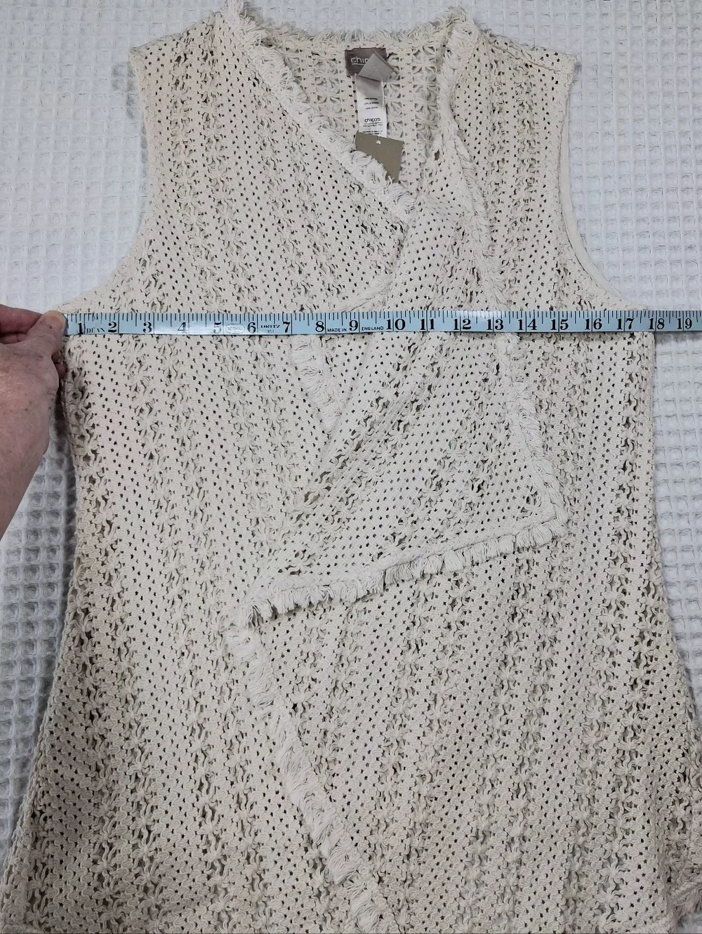 Chico's Draped Crochet Pilar Vest NWT Size 0 (Small) Cream Boho Style w/Fringe